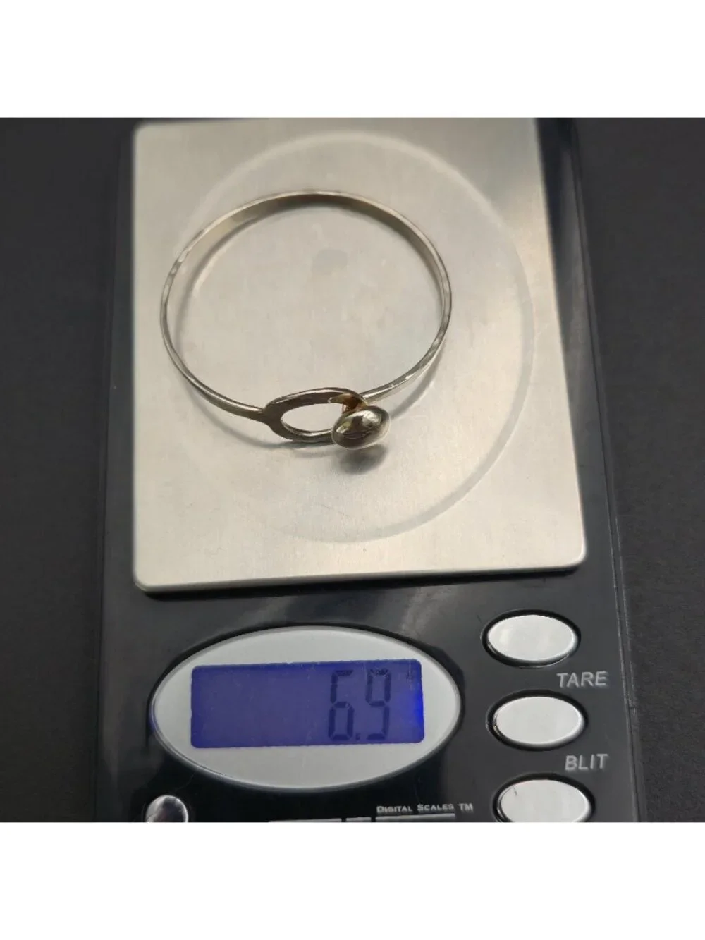 4.5 Inch Parker Sterling Silver Hammered Ball Hook Child's Bangle Bracelet B1458